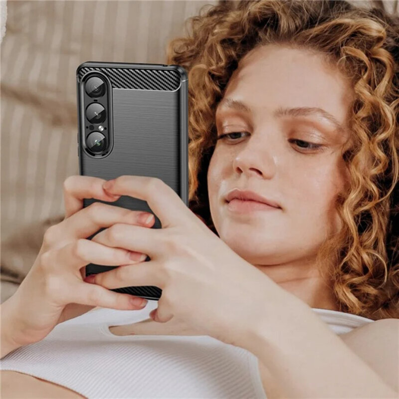 Husa Sony Xperia 1 VII Techsuit Carbon Silicone, negru
