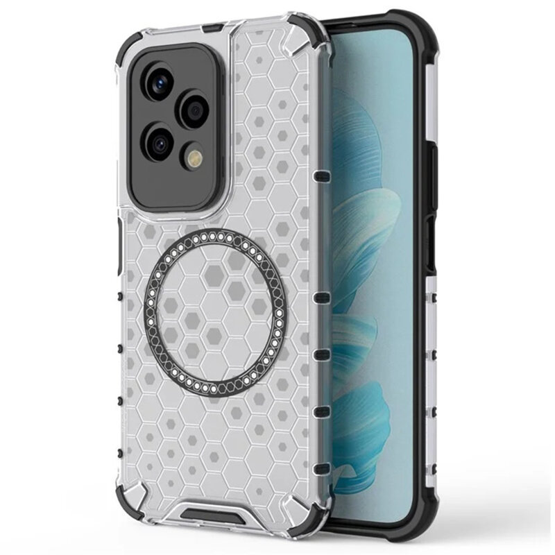 Husa transparenta Honor 200 Lite Techsuit HoneyComb Shield MagSafe, alb