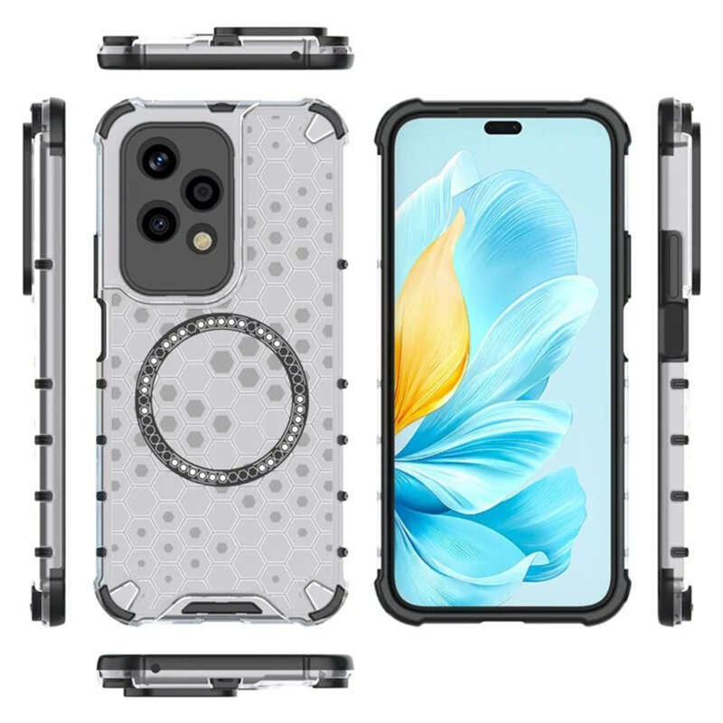 Husa transparenta Honor 200 Lite Techsuit HoneyComb Shield MagSafe, alb