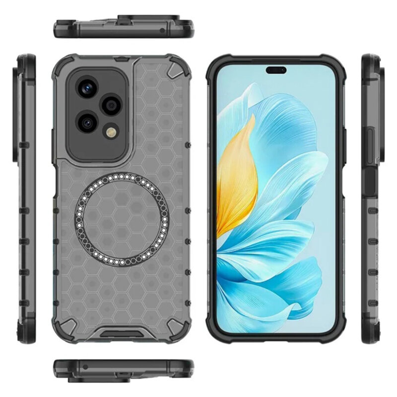 Husa transparenta Honor 200 Lite Techsuit HoneyComb Shield MagSafe, negru