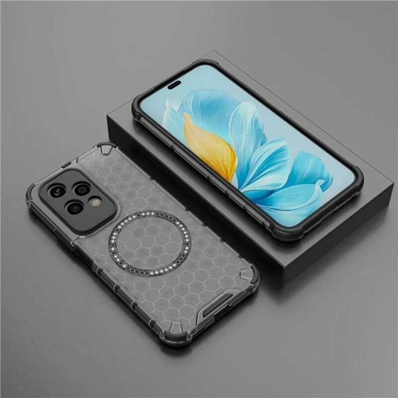Husa transparenta Honor 200 Lite Techsuit HoneyComb Shield MagSafe, negru