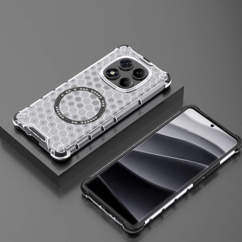 Husa transparenta Xiaomi Redmi Note 14 Pro+ 5G Techsuit HoneyComb Shield MagSafe, alb