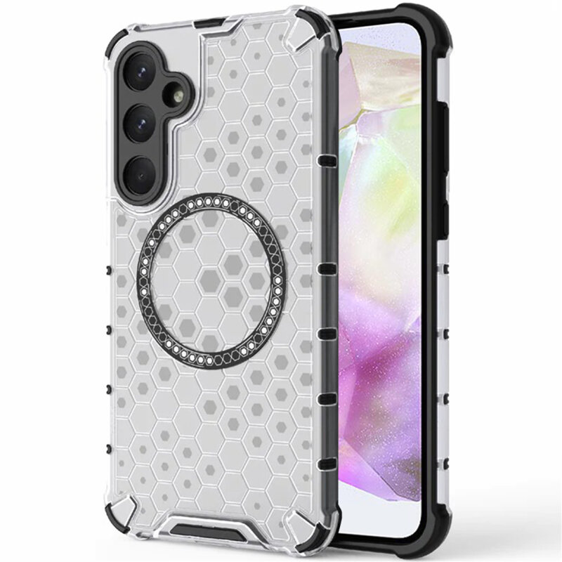 Husa transparenta Samsung Galaxy A35 5G Techsuit HoneyComb Shield MagSafe, alb