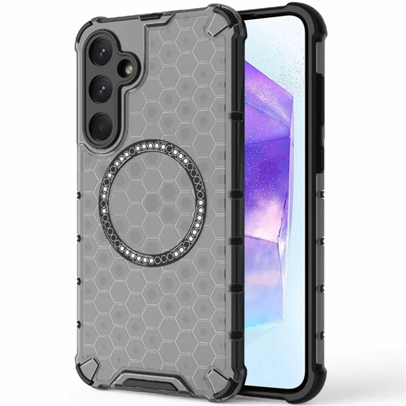 Husa transparenta Samsung Galaxy A55 5G Techsuit HoneyComb Shield MagSafe, negru