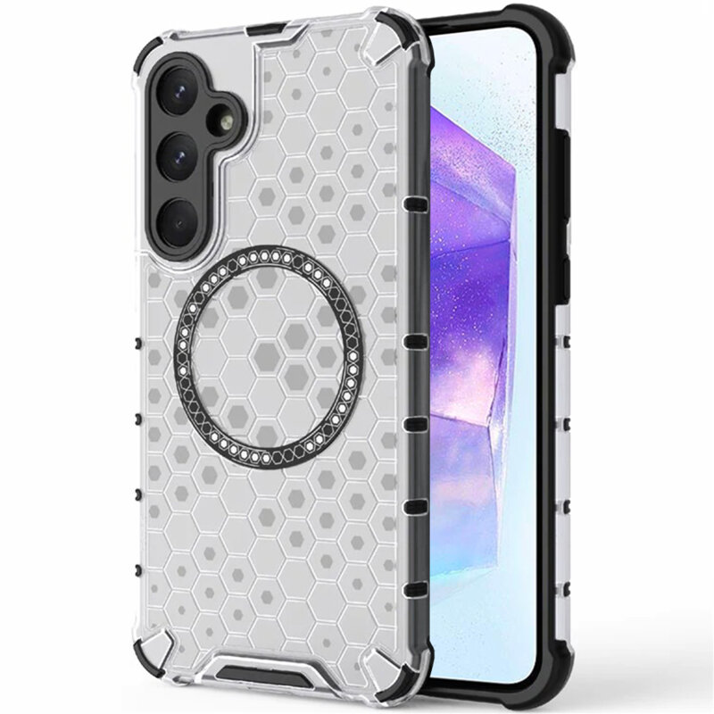 Husa transparenta Samsung Galaxy A55 5G Techsuit HoneyComb Shield MagSafe, alb