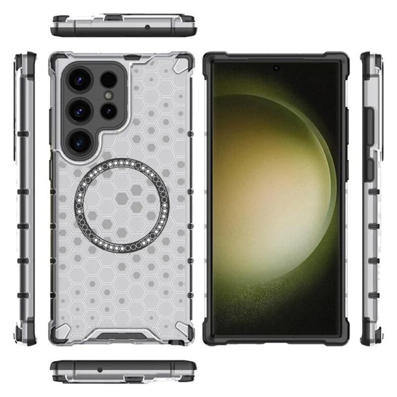 Husa transparenta Samsung Galaxy S25 Ultra Techsuit HoneyComb Shield MagSafe, alb