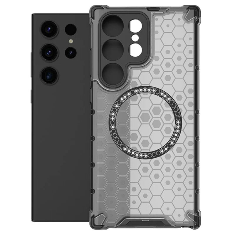 Husa transparenta Samsung Galaxy S25 Ultra Techsuit HoneyComb Shield MagSafe, negru