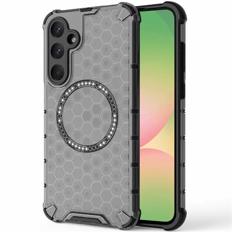 Husa transparenta Samsung Galaxy A56 5G Techsuit HoneyComb Shield MagSafe, negru