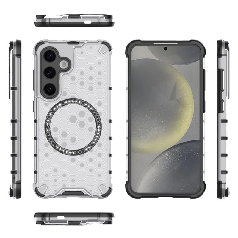 Husa transparenta Samsung Galaxy S24 Techsuit HoneyComb Shield MagSafe, alb