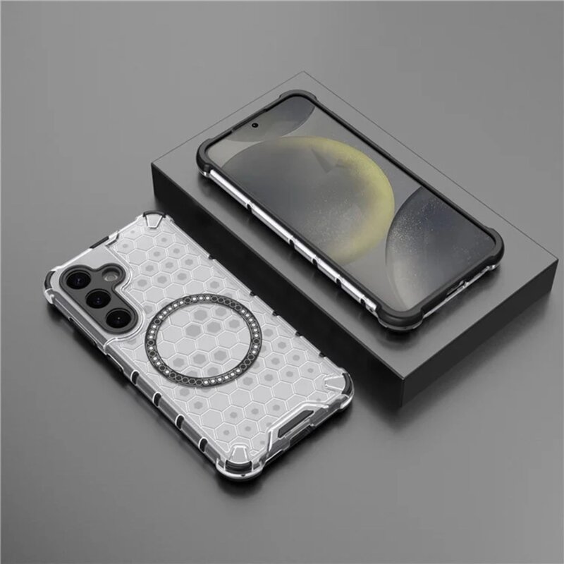 Husa transparenta Samsung Galaxy S24 Techsuit HoneyComb Shield MagSafe, alb