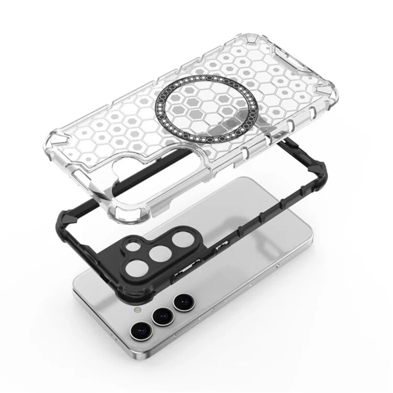 Husa transparenta Samsung Galaxy S24 Techsuit HoneyComb Shield MagSafe, negru