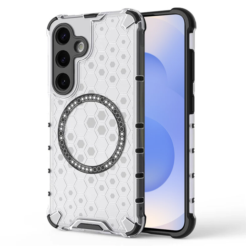 Husa transparenta Samsung Galaxy S25 Techsuit HoneyComb Shield MagSafe, alb