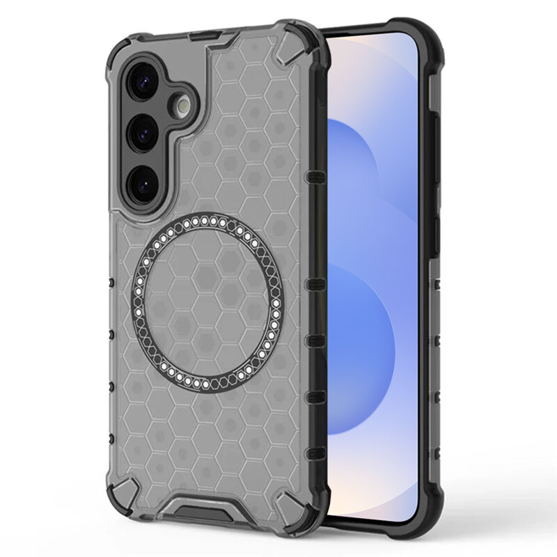 Husa transparenta Samsung Galaxy S25 Techsuit HoneyComb Shield MagSafe, negru