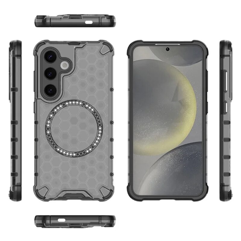 Husa transparenta Samsung Galaxy S25 Techsuit HoneyComb Shield MagSafe, negru