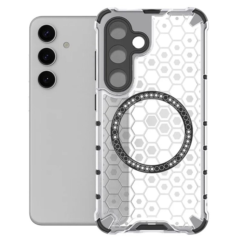 Husa transparenta Samsung Galaxy S25 Plus Techsuit HoneyComb Shield MagSafe, alb
