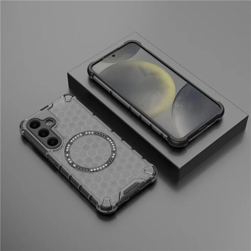 Husa transparenta Samsung Galaxy S25 Plus Techsuit HoneyComb Shield MagSafe, negru