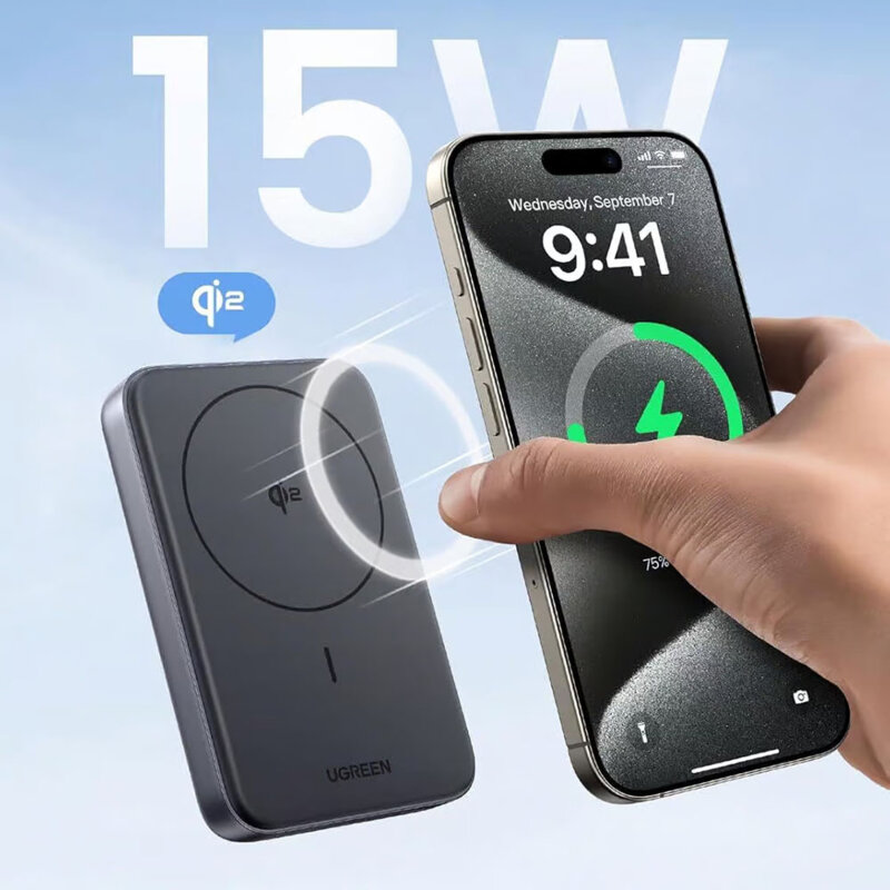 Power bank wireless 15W, 10000mAh, PD30W Ugreen, gri, 45763