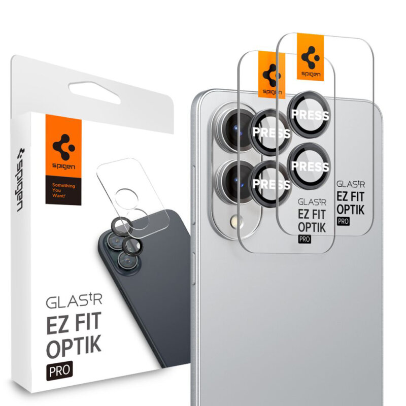 [Pachet 2x] Folie sticla camera Samsung Galaxy S25 Edge Spigen Glas.tR Optik EZ Fit Pro, negru