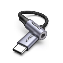 Adaptor audio Ugreen AV161, convertor Type-C la Jack 3.5mm, gri, 80154