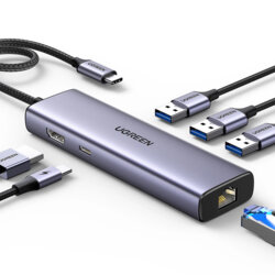 Hub USB-C la 3x USB-A, HDMI, RJ45, Type-C PD100W Ugreen, 15598
