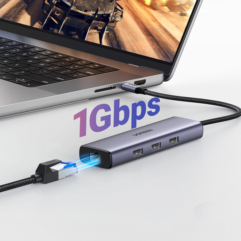 Hub USB-C la 3x USB-A, HDMI, RJ45, Type-C PD100W Ugreen, 15598