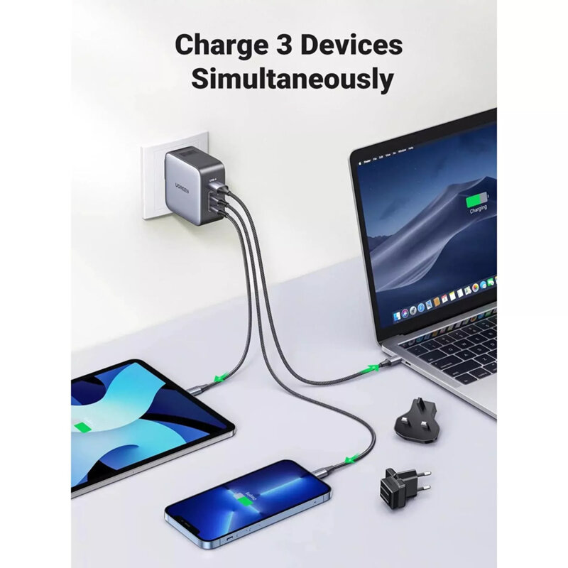 Incarcator GaN USB, 2x Type-C Ugreen, 90409, 65W, 3A, negru