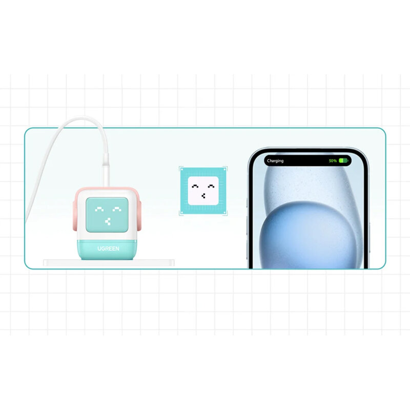 Incarcator GaN USB, tip C Fast Charge Ugreen, 65W, roz/bleu, 35855