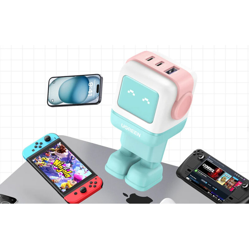 Incarcator GaN USB, tip C Fast Charge Ugreen, 65W, roz/bleu, 35855