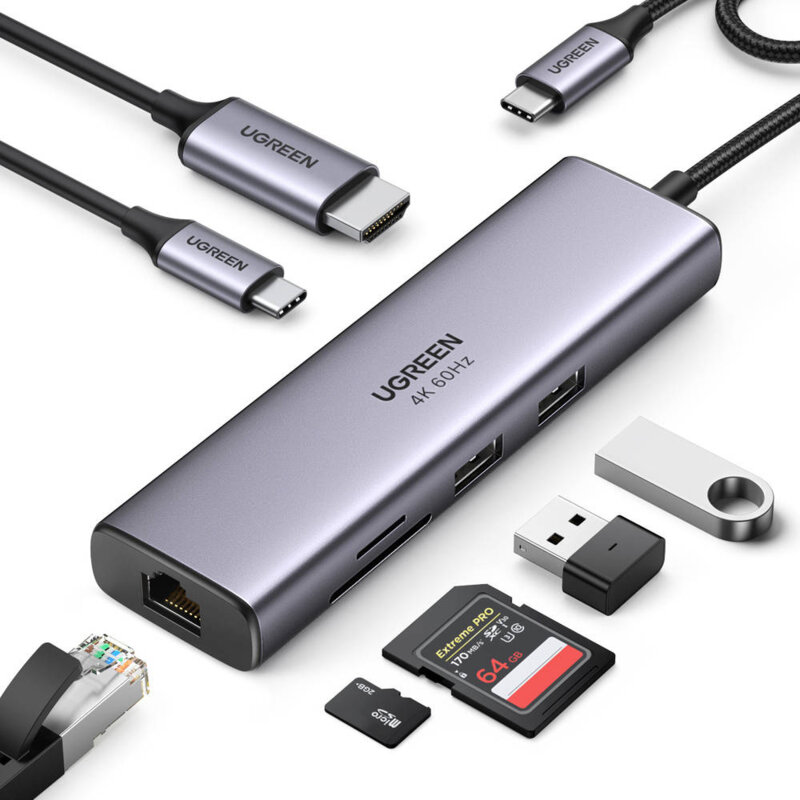 HUB 7in1 Type-C la USB, HDMI, Ethernet, SD/TF Ugreen, 0.2m, 60515
