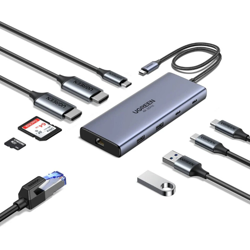 Hub USB-C la 3x Type-C, 2x USB-A, 2x HDMI, 1x RJ45, TF/SD Card Ugreen, 45380