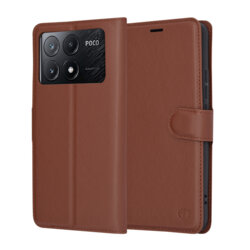 Husa Xiaomi Poco X6 Pro Techsuit Leather Folio, maro