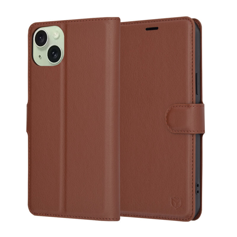 Husa iPhone 15 Plus Techsuit Leather Folio, maro