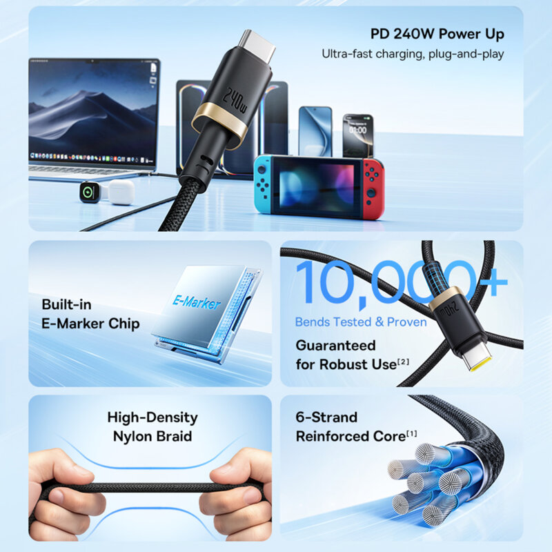 Cablu incarcare MacBook 240W Baseus Dura, 1m, auriu, P10377803U03-00