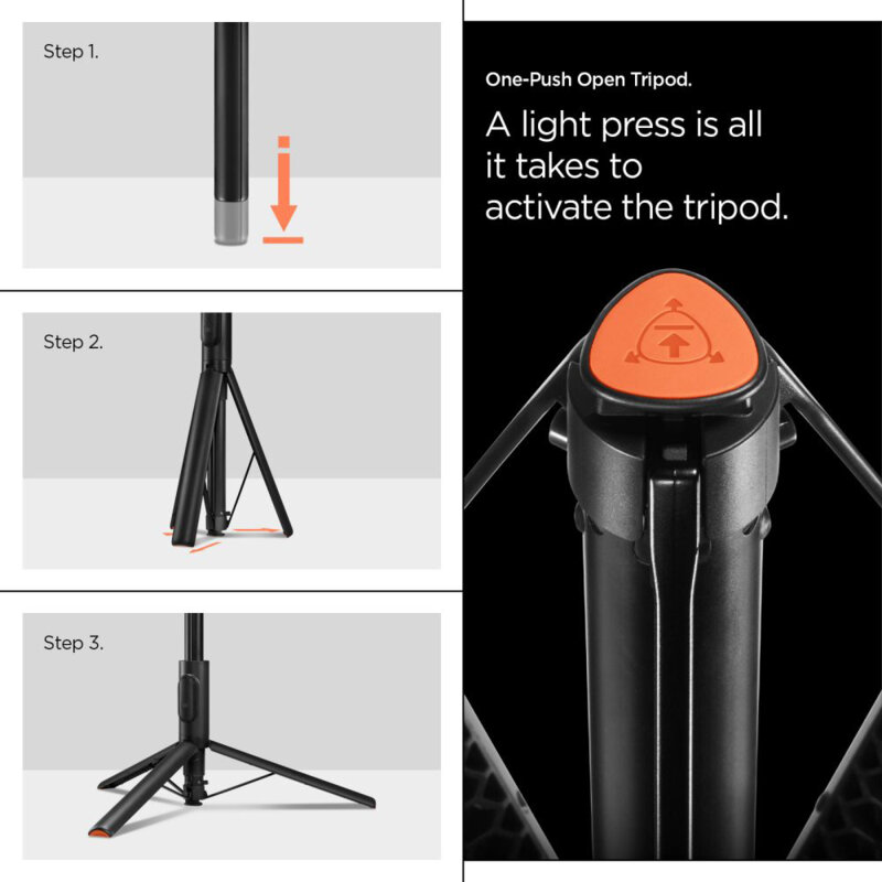 Selfie stick tripod Bluetooth, telecomanda Spigen S541W, negru