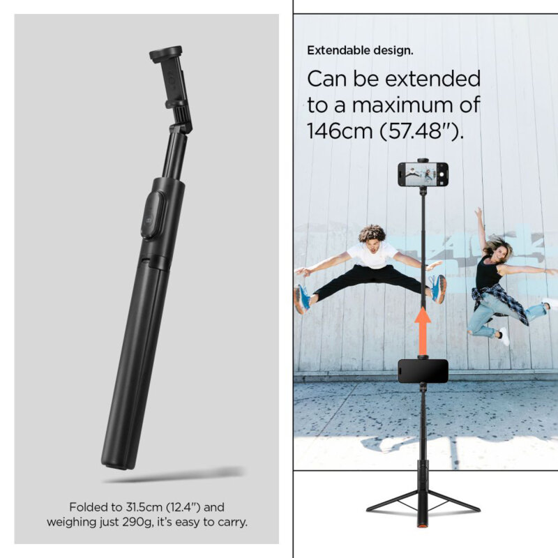 Selfie stick tripod Bluetooth, telecomanda Spigen S541W, negru