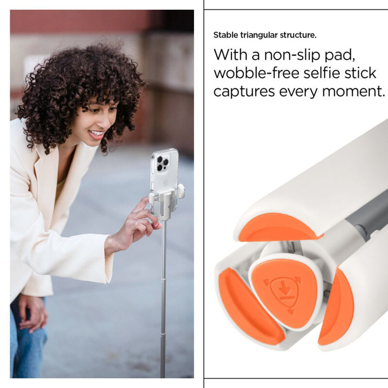 Selfie stick tripod Bluetooth cu telecomanda Spigen S541W, bej