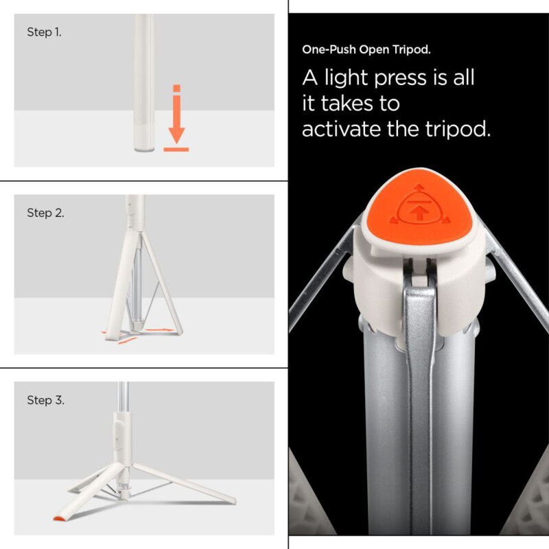 Selfie stick tripod Bluetooth cu telecomanda Spigen S541W, bej