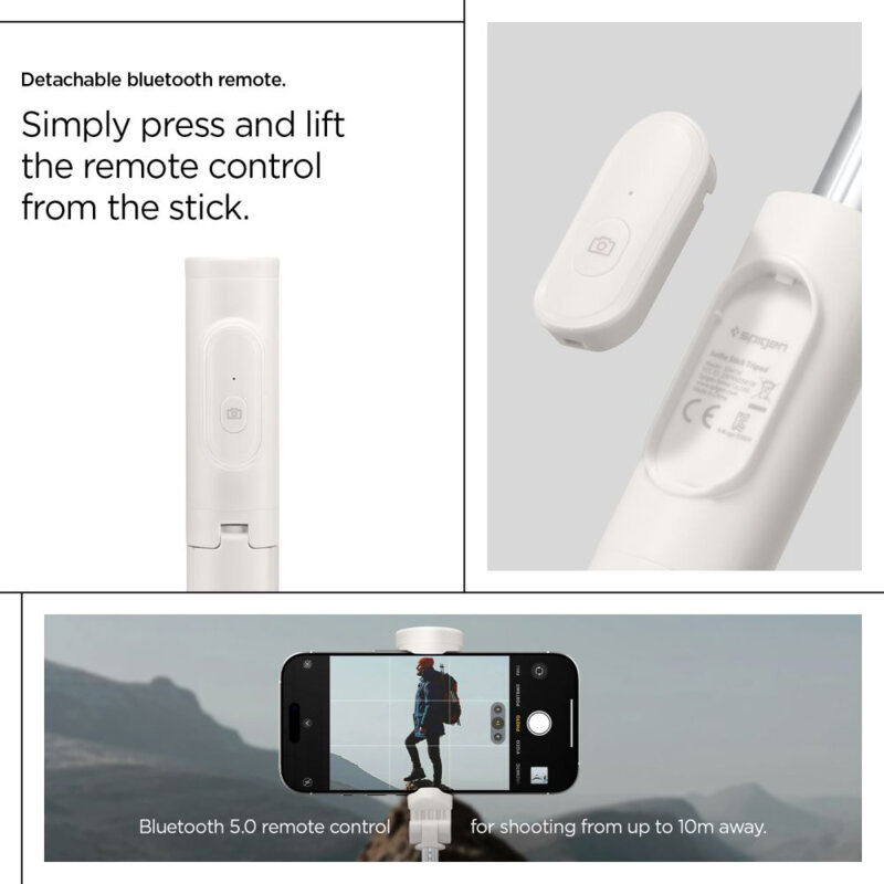 Selfie stick tripod Bluetooth cu telecomanda Spigen S541W, bej