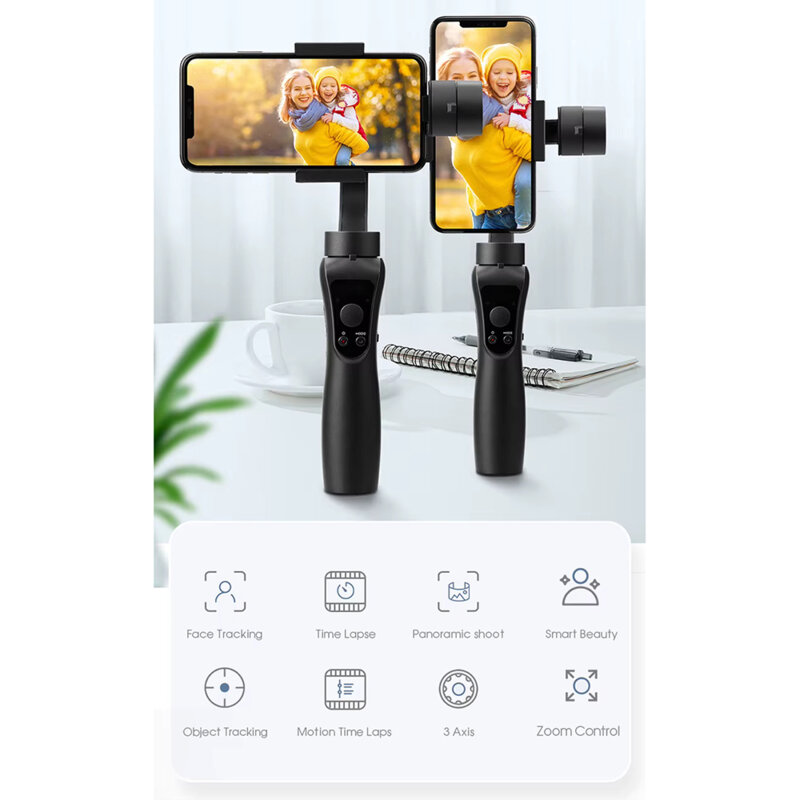 Gimbal telefon 360° Face Tracking Techsuit S5, negru