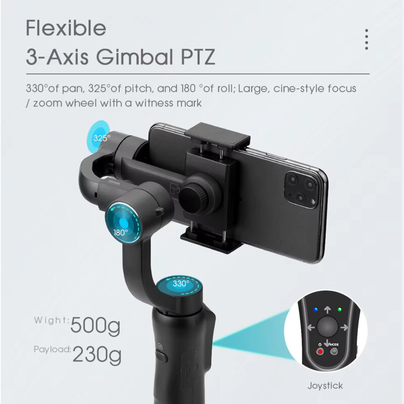 Gimbal telefon 360° Face Tracking Techsuit S5, negru