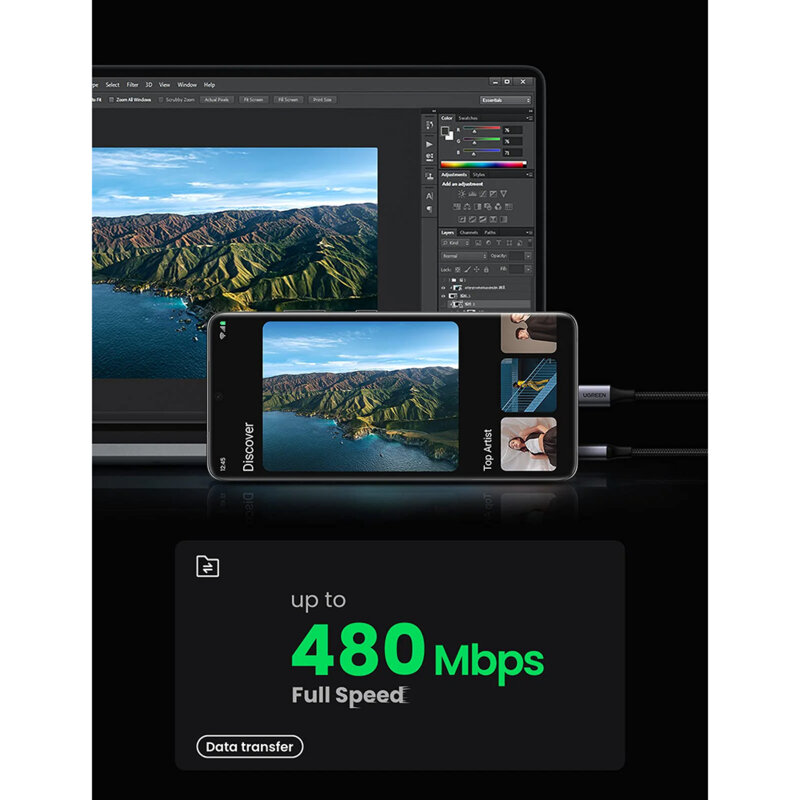 Cablu de date USB la Type-C Ugreen, 3A, 2m, gri, 60128