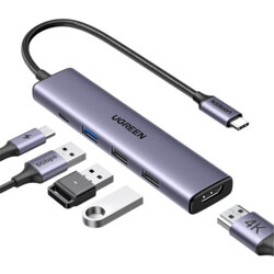 Hub 5in1 Type-C la 3x USB, HDMI, USB-C Ugreen, 4K, PD100W, 15495
