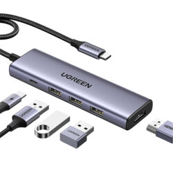 Hub 5in1 Type-C, USB3.0, HDMI Ugreen, 4K, 100W, 0.25m, 15596