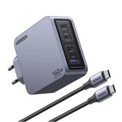 Incarcator priza tip C GaN + cablu Ugreen, 160W, 1.5m, gri, 25877