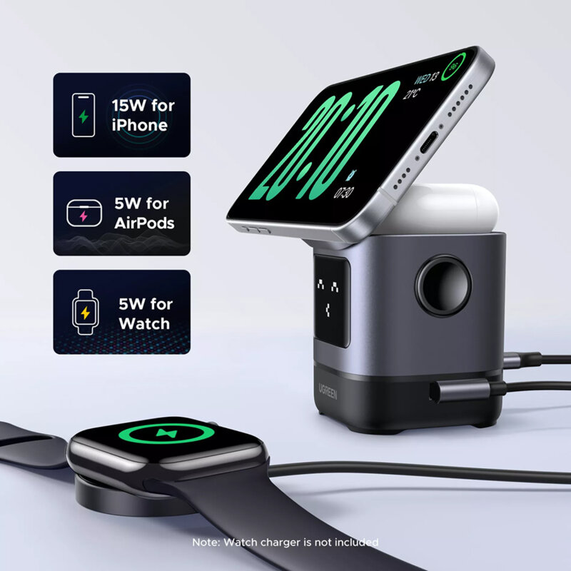 Incarcator wireless magnetic 2in1 cu emoji Ugreen, 25W, negru, 45775