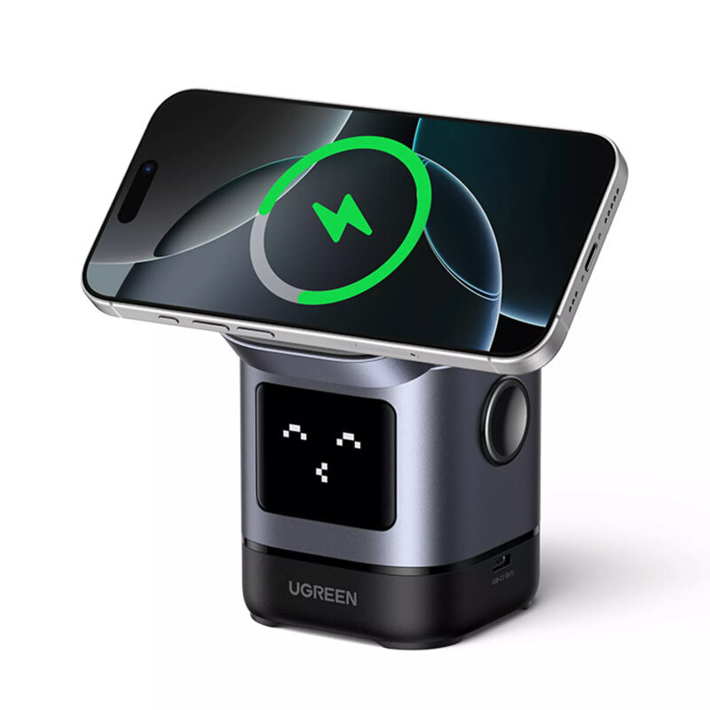 Incarcator wireless magnetic 2in1 cu emoji Ugreen, 25W, negru, 45775