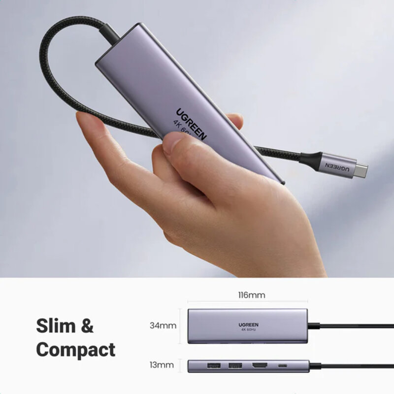 HUB 6in1 Type-C la 3x USB, HDMI 4K, SD/TF Ugreen, 0.2m, 60383