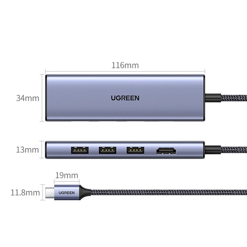 HUB 6in1 Type-C la 3x USB, HDMI, SD/TF slots Ugreen, 20956A