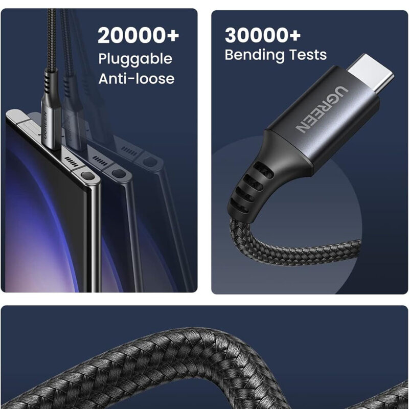 Cablu incarcare Type-C 60W, 3A, 1m Ugreen, gri, 15373