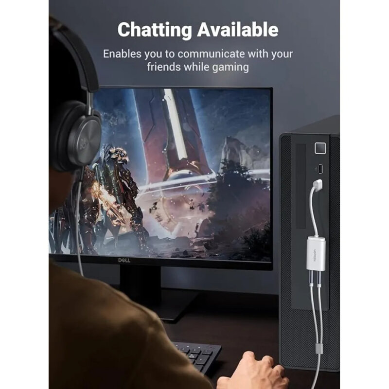 Adaptor audio USB la 2x Jack 3.5mm Ugreen, 15cm, alb, 30143